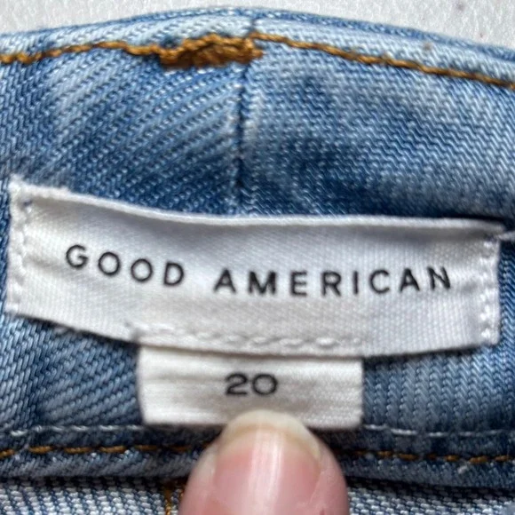 Good American GOOD ICON Indigo Light Wash Distressed Straight Denim Jeans 20 - Picture 5 of 10